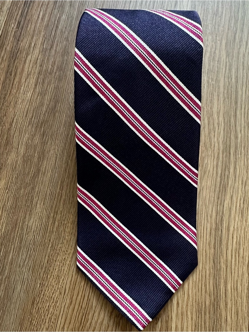 Brooks Brothers Repp Necktie Stripe Silk Navy Blue Pink England USA Classic NWT